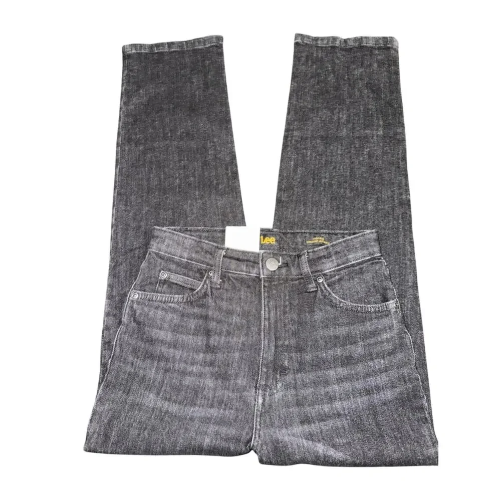 NEW LEE Vintage Modern Washed Black Denim High Rise Straight Ankle Jeans SZ 26